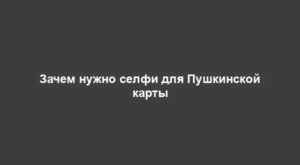 Зачем нужно селфи для Пушкинской карты